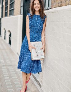 blue dress white spots